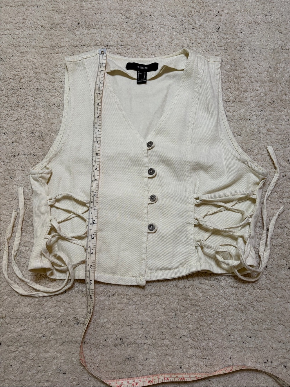 Forever 21 Cream Denim Lace-Up Cropped Button Vest Women’s Medium